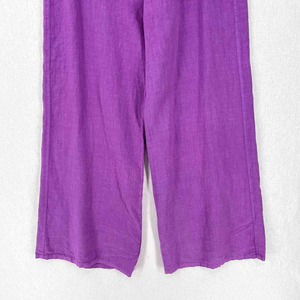 Enza Costa Pants Women Large Purple Linen Wide Leg High Rise Pocket Casual - Picture 6 of 16